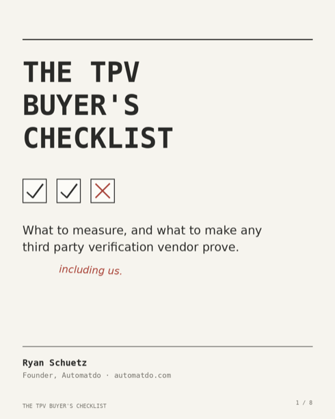 Cover of The TPV Buyer's Checklist by Ryan Schuetz, Founder, Automatdo